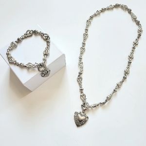 Vintage Silver Heart Necklace and Matching Bracelet